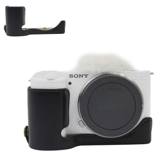 Sony ZV-E10 half body leather cover with battery opening - Black Black