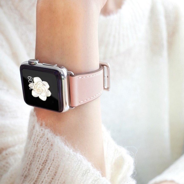 Apple Watch Series 5 40mm ægte Læderbelagt Urrem - Lyserød Pink