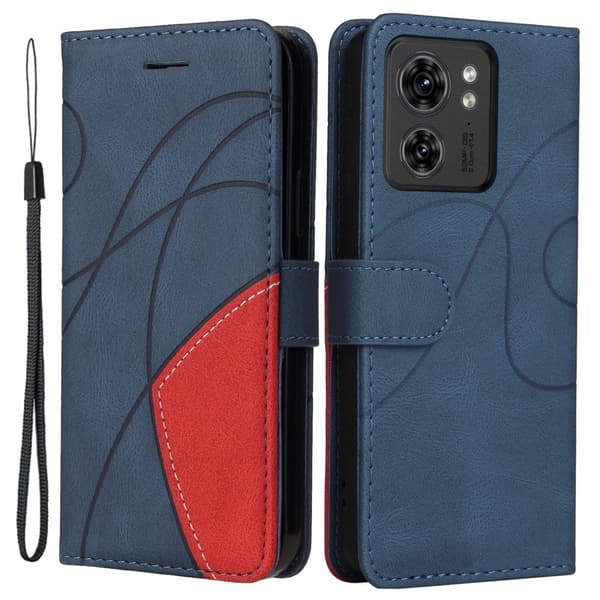 Teksturert læretui med stropp for Motorola Edge 40 - Blå Blue