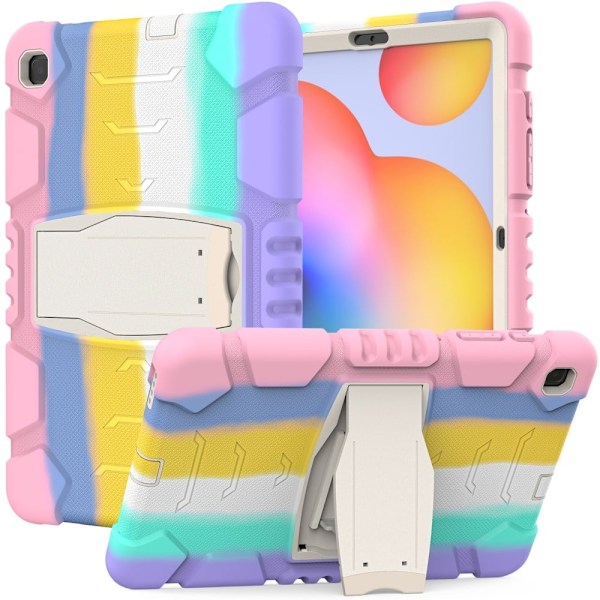 Samsung Galaxy Tab S6 Lite silikonisuojus jalustalla - Värikäs Vaaleanpunainen Multicolor