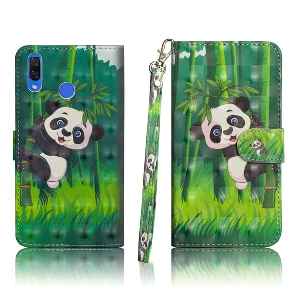 Huawei P Smart Plus mobiletui i kunstlæder med mønster og bærestrop - Panda Multicolor