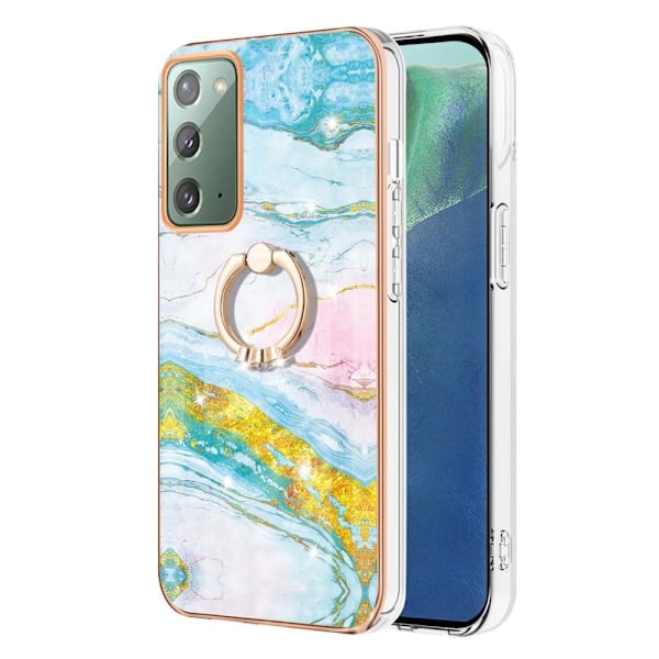 Marble Patterned Suojakuori With Ring Holder For Samsung Galaxy Note 20 5G - Vihreä And Keltainen Marble Haze Multicolor