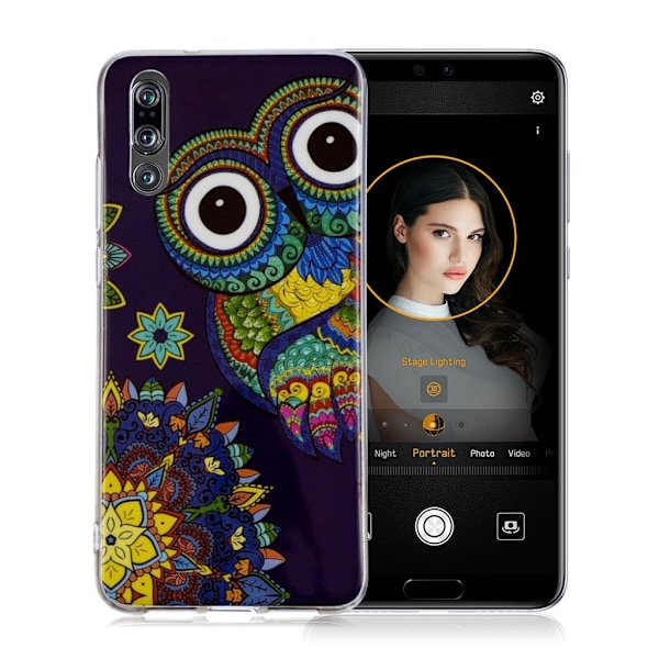 Huawei P20 Pro mobilskal silikon självlysande tryckmönster - Färgade ugglor multifärg