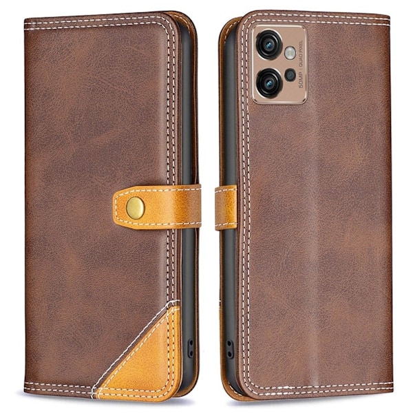 BINFEN to-farvet Motorola Moto G32 læderetui - Kaffe Brown