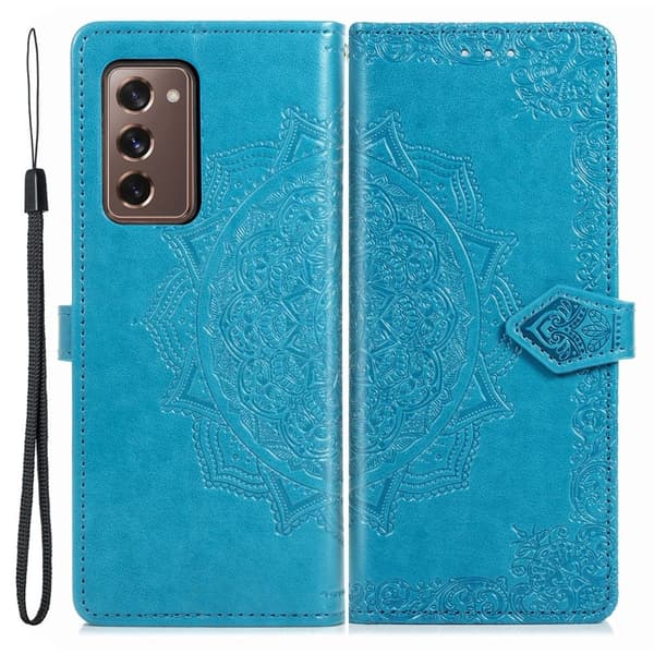 Mandala läder Samsung Galaxy Z Fold2 5G fodral - Blå Blå