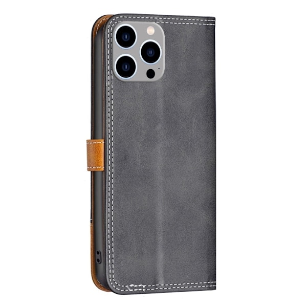 BINFEN to-farvet iPhone 14 Pro Max læderetui - Sort Black