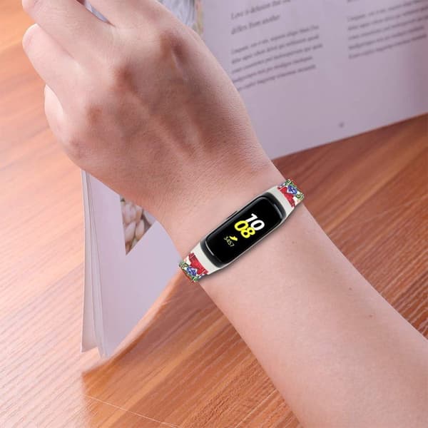 Samsung Galaxy Fit læder Læder Urrem - Hvid / Rød Blomst Multicolor