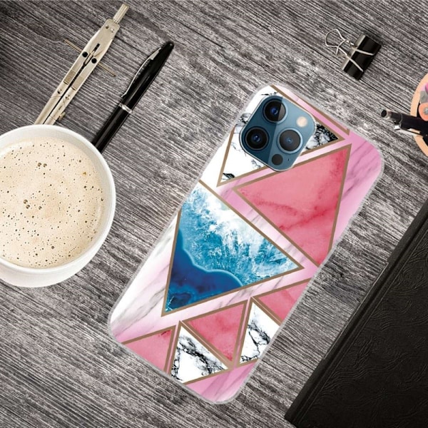 Marble design iPhone 14 Pro kotelot - Valkoinen / Sininen / Ruusu Kolmio Multicolor