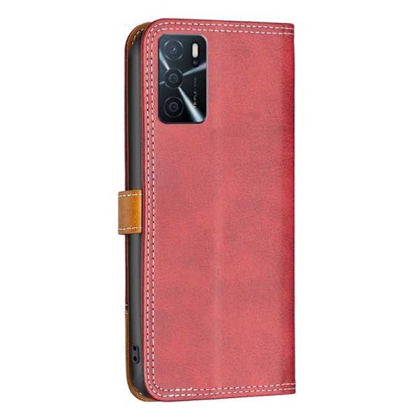 BINFEN tvåfärgat läder Oppo A54s / Oppo A54 / Oppo A16s / Oppo A16 fodral - Röd Röd