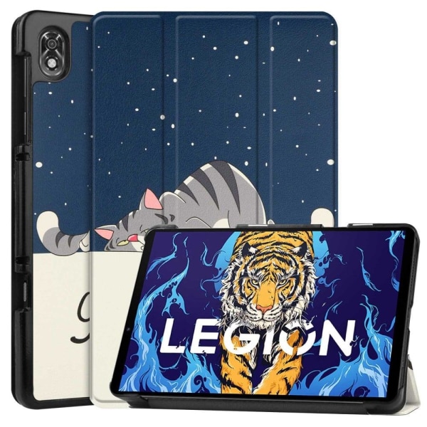 Lenovo Legion Y700 tri-fold pattern leather case - Cat Blå