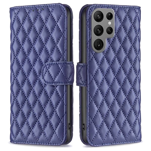 Rhombus mat Samsung Galaxy S24 Ultra flip etui - Blå Blue