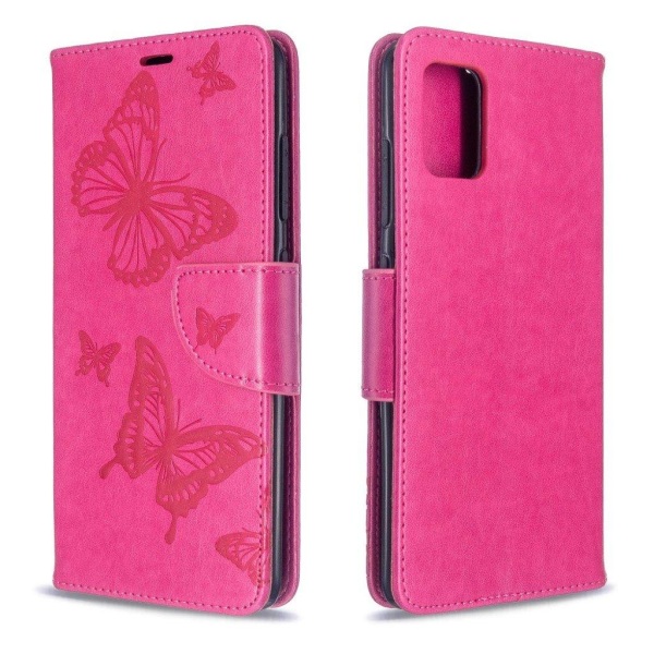 Butterfly läder Samsung Galaxy A51 fodral - Rosa Rosa