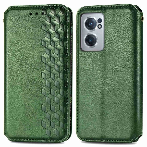 Nahkakotelo With A Stylish Rhombus Imprint For OnePlus Nord CE 2 5G - Vihreä Green