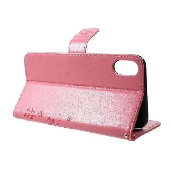 iPhone XS Max mobilfodral silikon syntetläder plånbok stående - Rosa Rosa