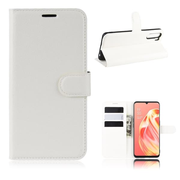 Classic Oppo A91 / F15 flip deksel- Hvit White