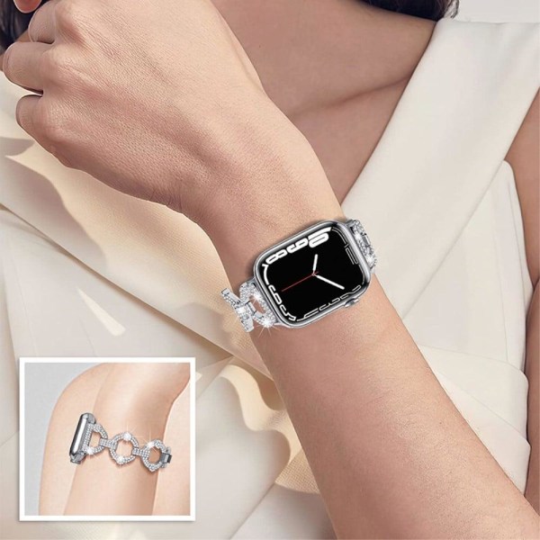 Rhinestone décor elegant watch strap for Apple Watch Series 8 (4 Silver grey