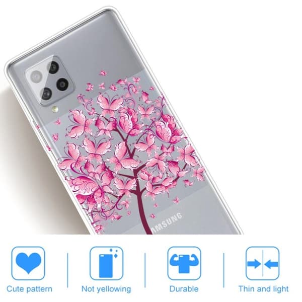 Deco Samsung Galaxy A42 5G etui - sommerfugl træ Pink