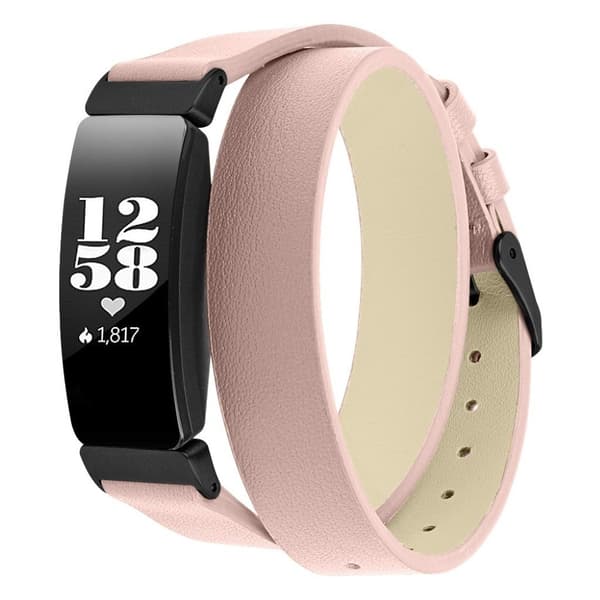 Fitbit Inspire / Inspire HR äkta läder klockband - Rosa / Svart Spänne Rosa