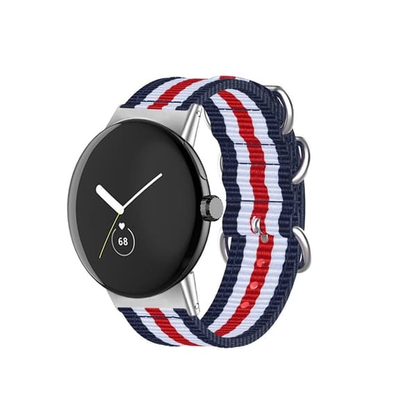 Klockarmband med tre öglor i nylon för Google Pixel Watch - Blå / Vit / Röd multifärg