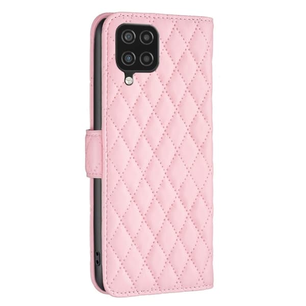 Rhombus Mønster Matte Flip Case til Samsung Galaxy A12 5G - Lyserød Pink