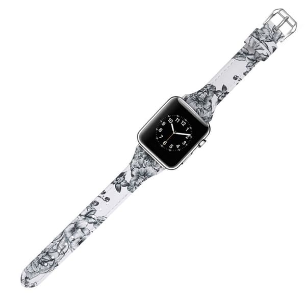 Apple Watch 38mm klockarmband i äkta läder med blommönster - Stil B Silvergrå