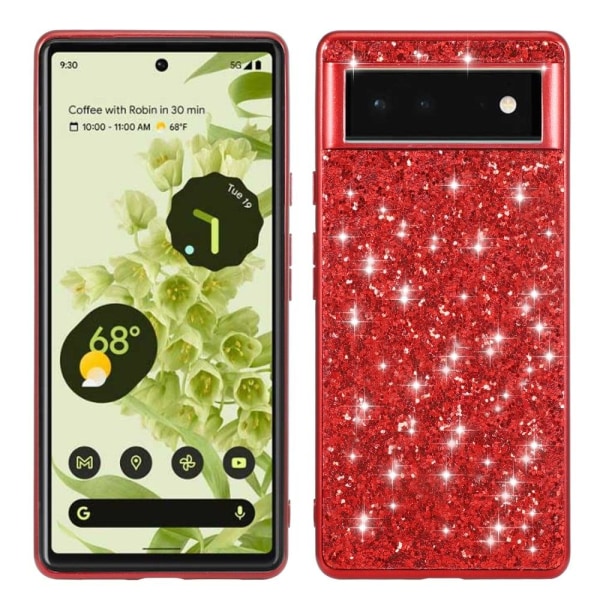 Glitter Google Pixel 6 skal - Röd Röd