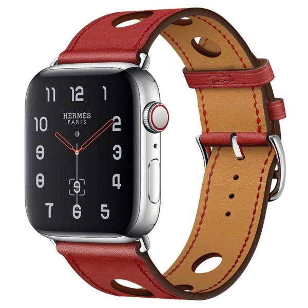 Apple Watch Series 4 44mm Tre Huller ægte læder Urrem - Rød Red