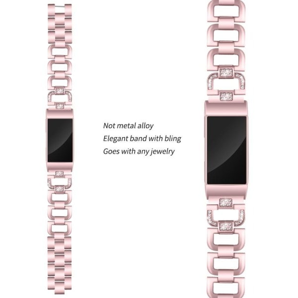 Fitbit Charge 3 D-muotoinen tekojalokivin koristeltu kellon hihn Pink