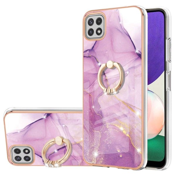 Marble Mønstret Cover med Ring Holder til Samsung Galaxy A22 5G - Lyserød Marmor Haze Pink