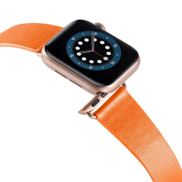 Apple Watch 42mm - 44mm mikrokuituinen nahkaranneke + solki ruostumatonta terästä - Oranssi Orange