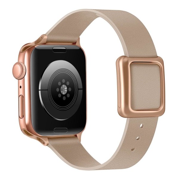 Apple Watch Series 8 (45mm) / Watch Ultra aito nahkaranneke ruusukultaisella soljella - Aprikoosi Beige