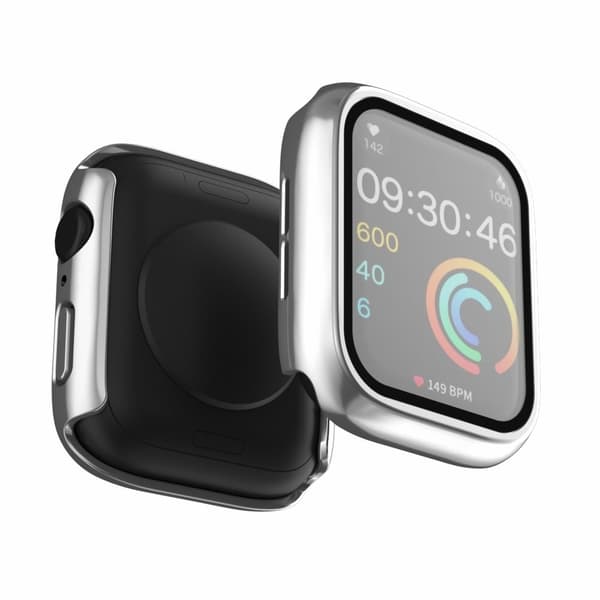 Apple Watch SE 2022 (44mm) / SE / 6 / 5 / 4 protective cover with tempered glass - Silver Silvergrå