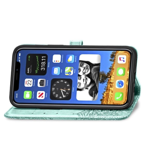 Mandala iPhone 12 Mini Flip case - Cyan Green