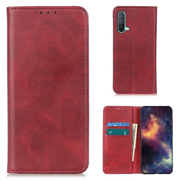 Lompakko-style Aitoa Nahkaa Läppäkotelo For OnePlus Nord CE 5G - Punainen Red