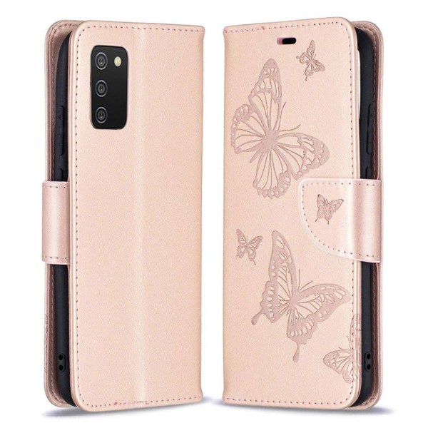 Butterfly Samsung Galaxy A02s nahkakotelo - Kulta Gold