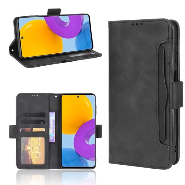 Stilfuldt Læder Etui med Pung til Samsung Galaxy M52 5G - Sort Black