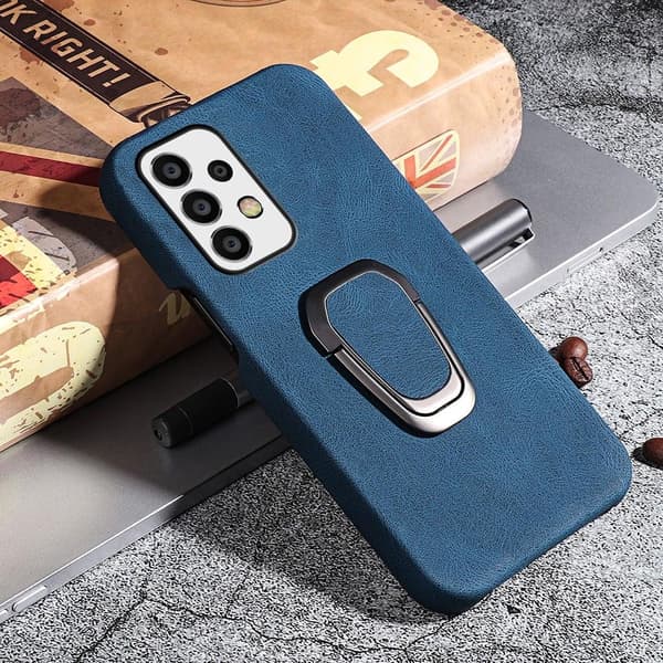 Stötsäkert läderfodral med oval kickstand för Samsung Galaxy A53 5G - Blå Blå