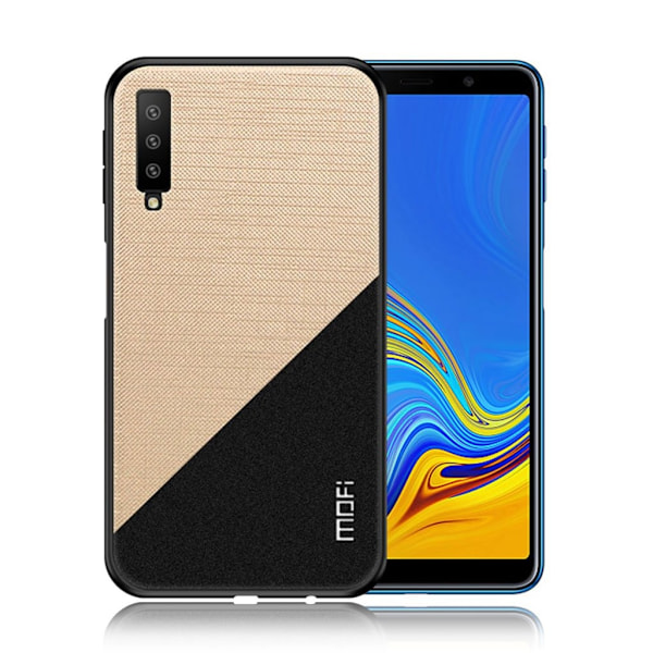 Samsung Galaxy A7 (2018) hybrid plast mobilskal med tyg yta - Guld Guld