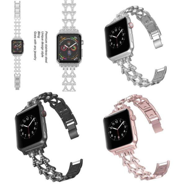 Apple Watch Series 5 44 mm klockarmband i rostfritt stål med strass - Silver Silvergrå