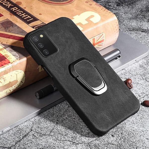 Stødsikkert lædercover med oval kickstand til Samsung Galaxy A03s - Sort Black