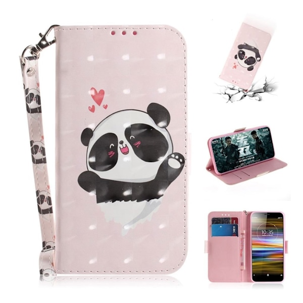 Sony Xperia L3 mønstret læderetui - Panda og Hjerter Multicolor