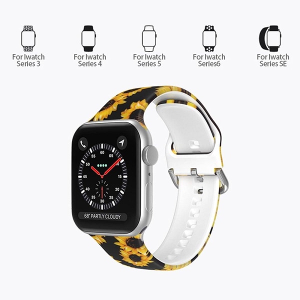 Apple Watch Series 8 (41mm) silikonikuvioinen ranneke - Seepra Printti White