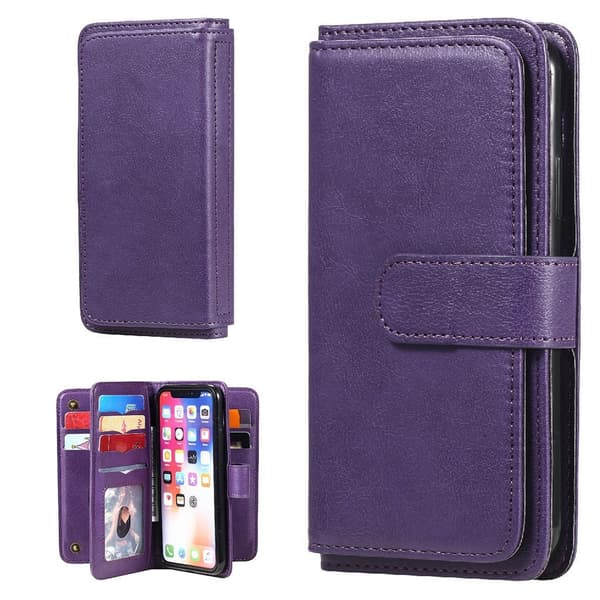 iPhone Xs / iPhone X etui med pung & 10 kortpladser – Lilla Purple