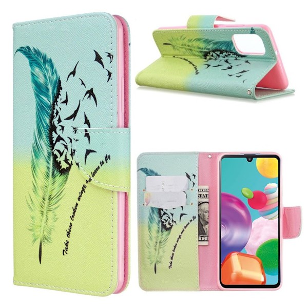Wonderland Samsung Galaxy A41 Etui - Fjermønster Green