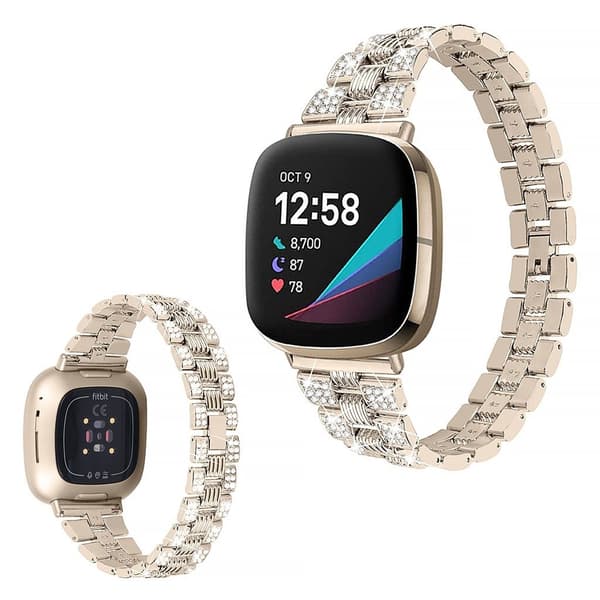 Fitbit Sense / Versa 3 rhinestone décor watch band - Gold Guld
