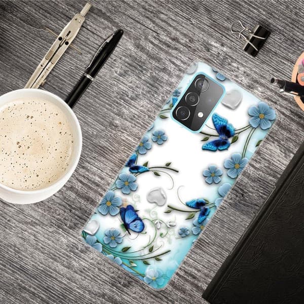 Deco Samsung Galaxy A32 Etui - Sommerfugl og Blomst Blue
