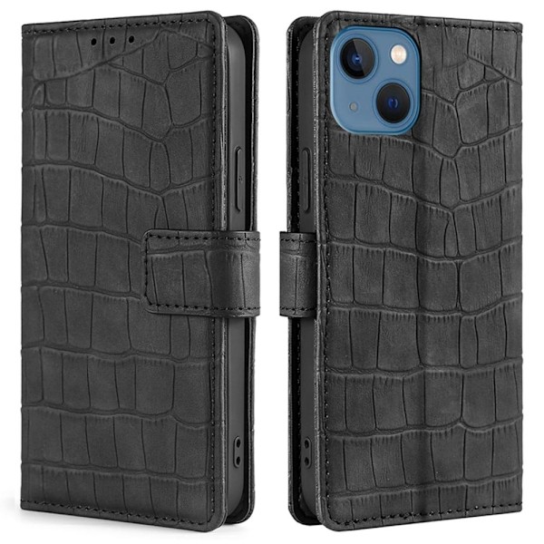 Krokotiilin Nahkainen Läppäkotelo For iPhone 14 Plus - Musta Black