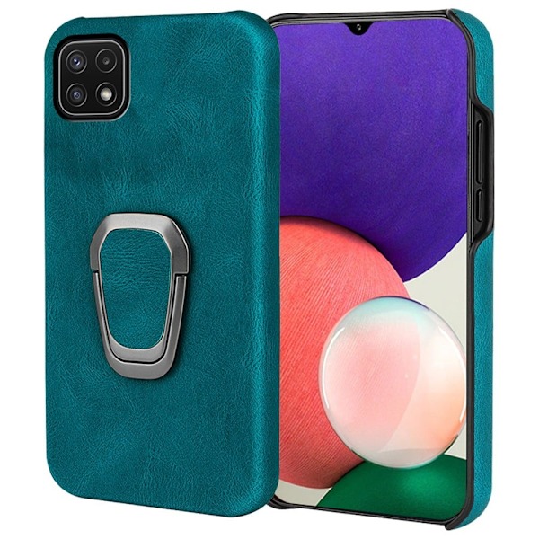 Stötsäkert läderfodral med oval kickstand för Samsung Galaxy A22 5G - Cyan Grön