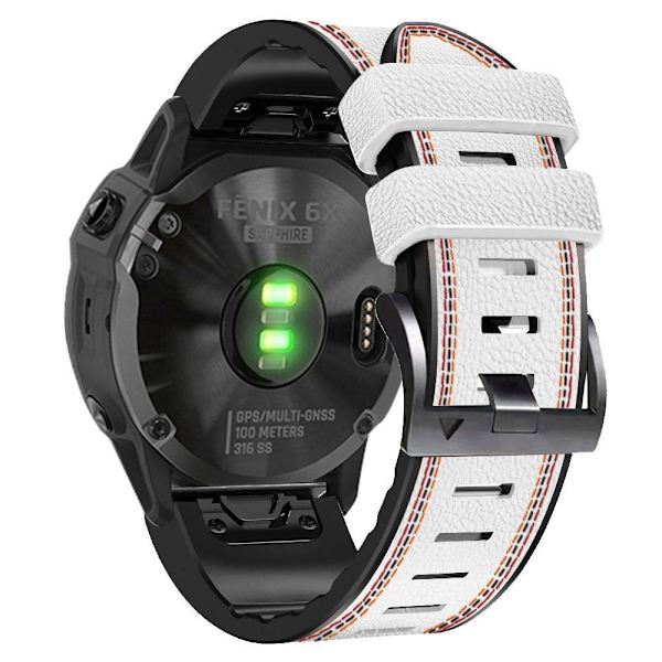 26 mm läder med silikonarmband för Garmin-klocka - Vit Vit