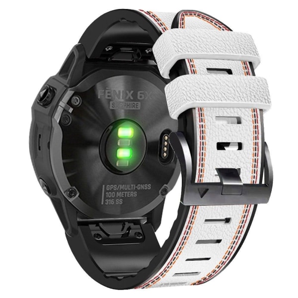 26 mm læder med silikone-urrem til Garmin-ur - Hvid White